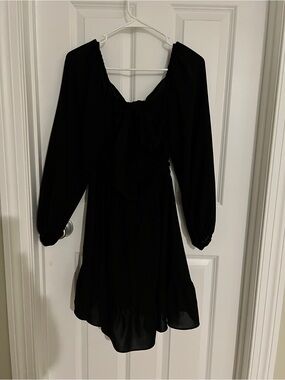 SHEIN Black Long Sleeve Tie-Back Mini Dress
